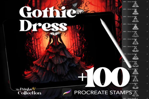 100 Procreate Dress Gothic Stamps: Integrating Dark Elegance into Your Digital Workflow