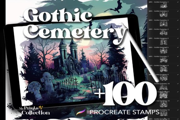 100 Procreate Gothic Cemetery Stamps: Elevating Digital Art with Dark Elegance