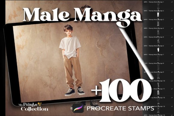 100 Procreate Male Manga Stamps