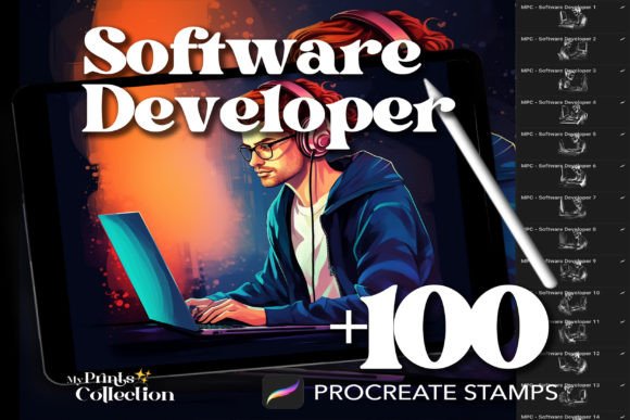 100 Procreate Software Developer Stamps