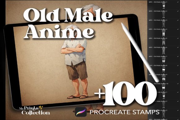 Bring Depth and Wisdom to Your Digital Art with 100 Procreate Old Male Anime Stamps