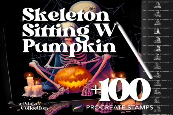 Bring Spooky Life to Your Canvas with 100 Procreate Skeleton Sitting Pumpkin Stamps