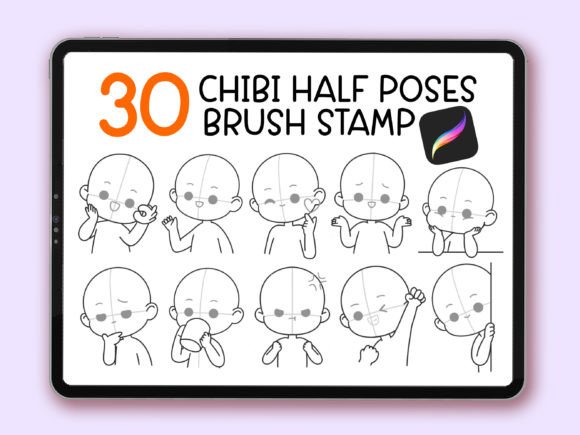 Chibi Half Pose Brush Stamp for Procreate