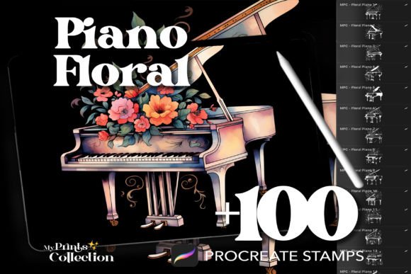 Composing Visual Harmony: The Art of 100 Procreate Piano Floral Stamps