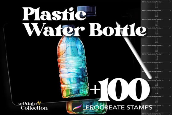 Embrace Sustainability in Digital Art with the 100 Procreate Plastic Water Bottle Stamp Set