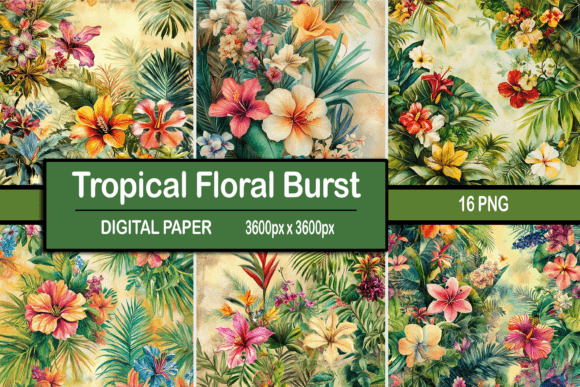 Tropical Floral Burst: Vibrant Digital Paper for Creators
