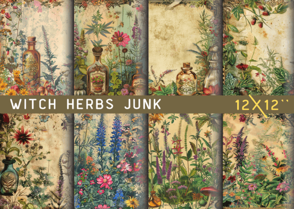 Witch Herbs Junk Journal Page Digital Assets